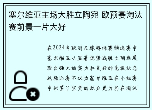 塞尔维亚主场大胜立陶宛 欧预赛淘汰赛前景一片大好