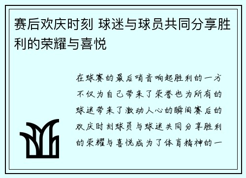 赛后欢庆时刻 球迷与球员共同分享胜利的荣耀与喜悦