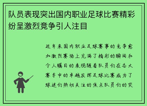 队员表现突出国内职业足球比赛精彩纷呈激烈竞争引人注目